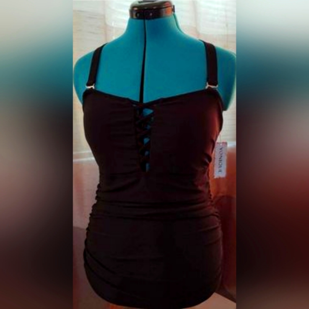 New With Tags, Yonique Swimsuit In Black, Size 12W.